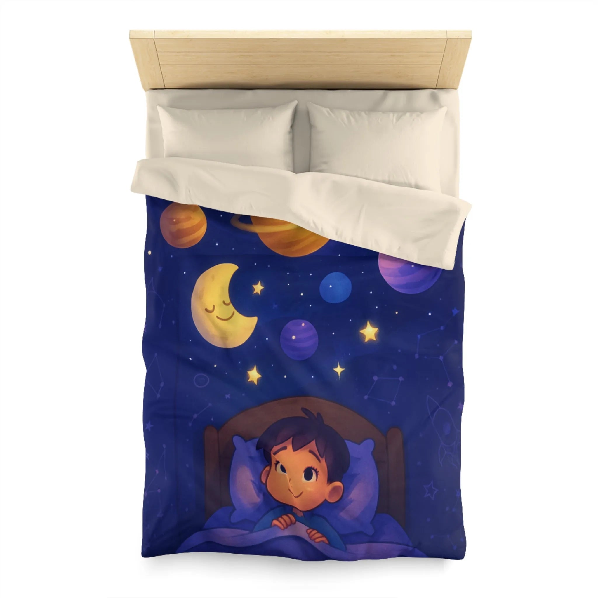 Housse de couette enfantine avec système solaire et ciel étoilé apaisant pour rêver