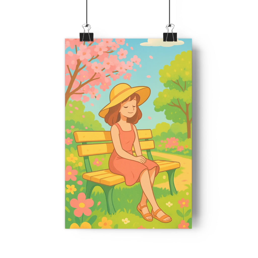 Poster décoratif anime pastel jeune femme fleurs colorées salon chambre ambiance paisible élégante qualité