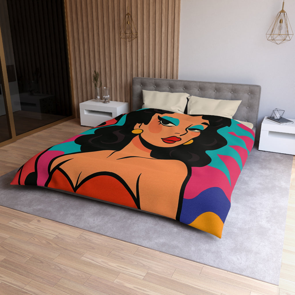 Housse de Couette Style Pop Art avec Illustration Femme Glamour et Couleurs Vives