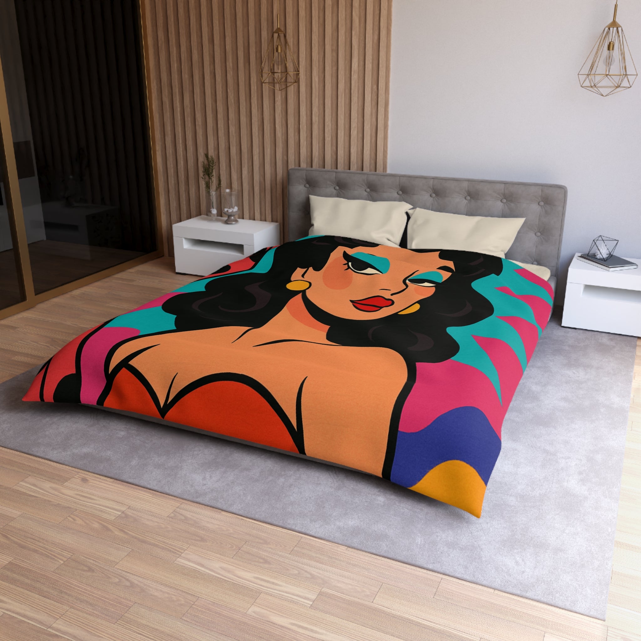 Housse de Couette Style Pop Art avec Illustration Femme Glamour et Couleurs Vives
