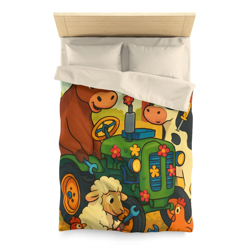 Housse de couette colorée avec animaux amusants à la ferme et tracteur ludique