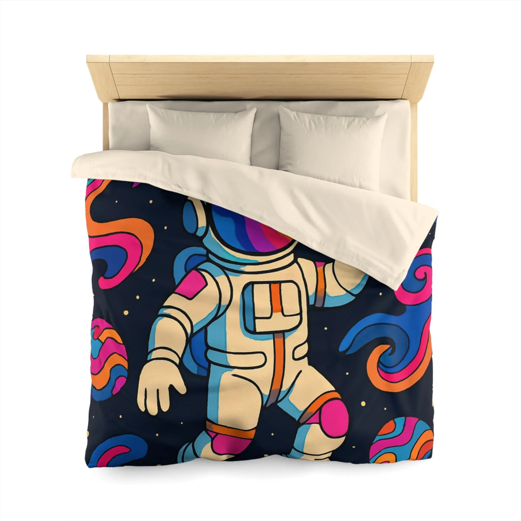Housse de Couette Astronaute Psychédélique dans l’Espace avec Planètes Colorées et Fusées