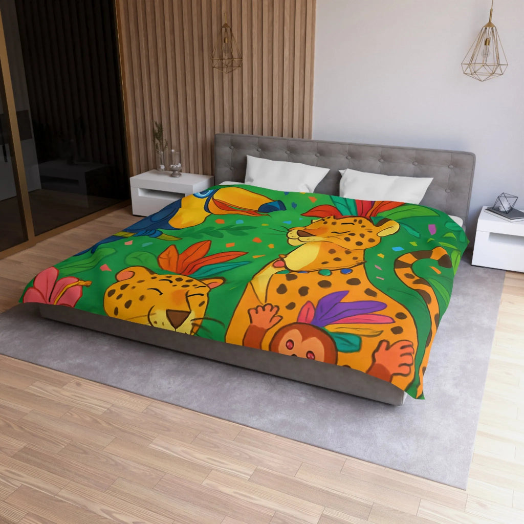 Housse de couette colorée avec animaux exotiques, motif jungle joyeux pour chambre enfant