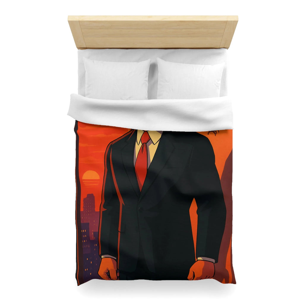 Housse de Couette au Style Épuré avec Silhouette Énigmatique et Coucher de Soleil