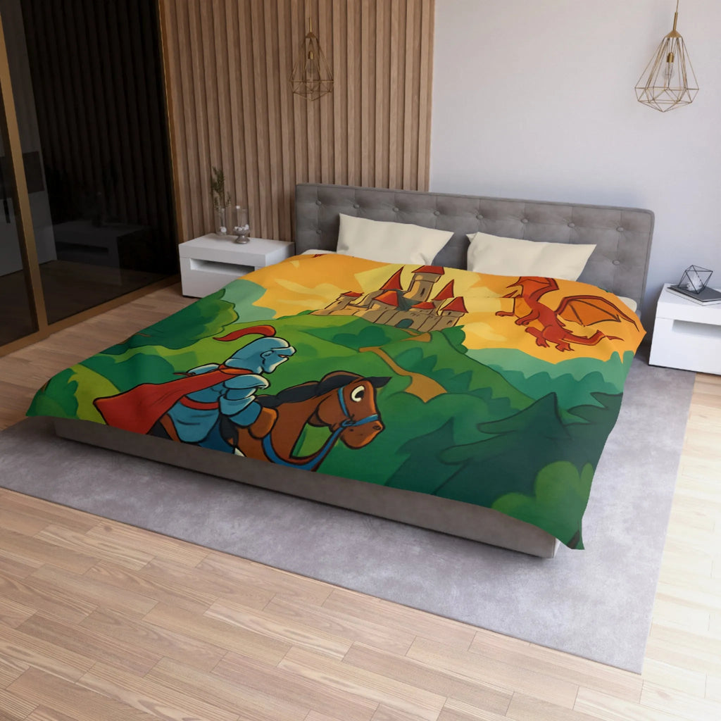 Housse de couette chevalier et dragons colorés pour chambre enfant thème aventure magique