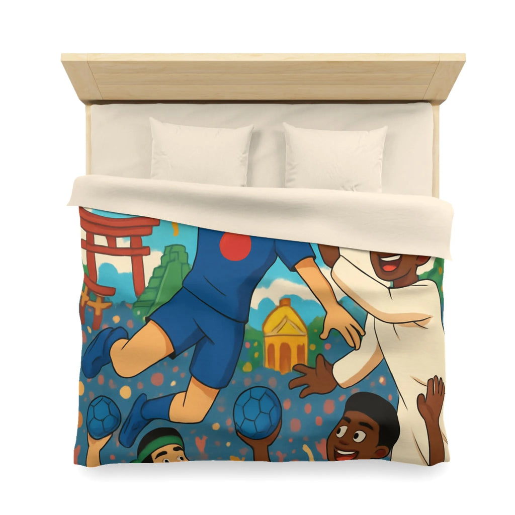Housse de couette colorée célébrant la diversité multiculturelle avec ballons et drapeaux