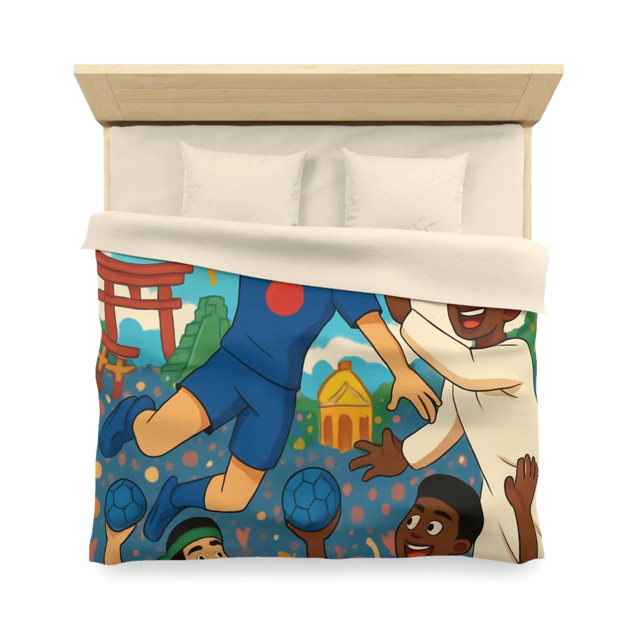 Housse de couette colorée célébrant la diversité multiculturelle avec ballons et drapeaux