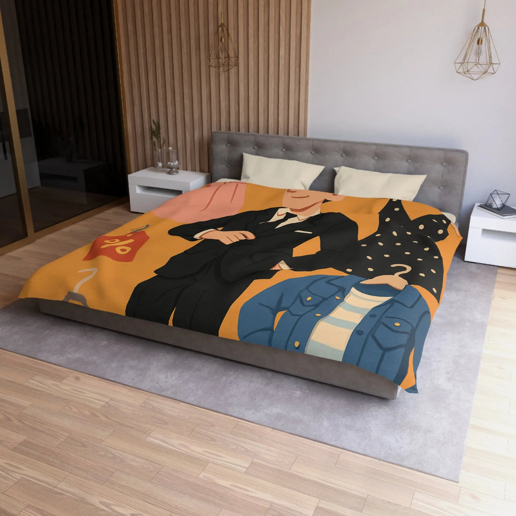 Housse de couette élégante motif magasin de vêtements homme noir et tenues rétro