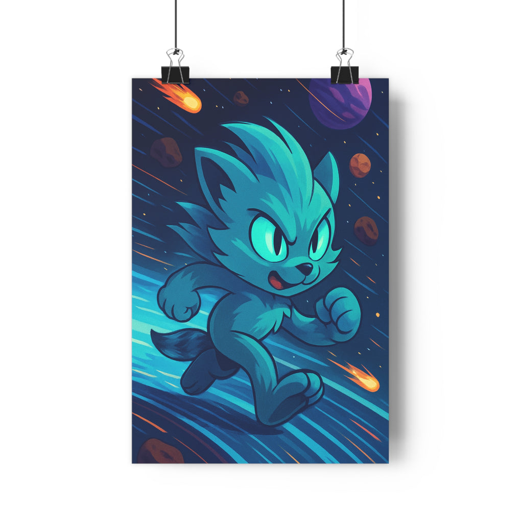 Poster décoratif cartoon bleu violet aventure créature salon chambre enfant vibrant moderne qualité dynamique