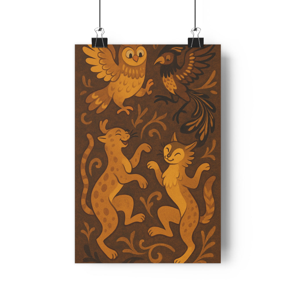 Poster décoratif cartoon brun doré fantastique joyeux enfant chambre créatif fantastique floral chaleureux ambiance