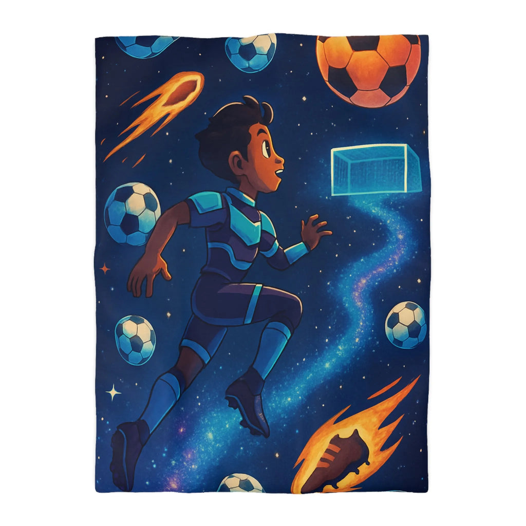 Housse de couette espace football pour enfants, avec joueurs et ballons colorés