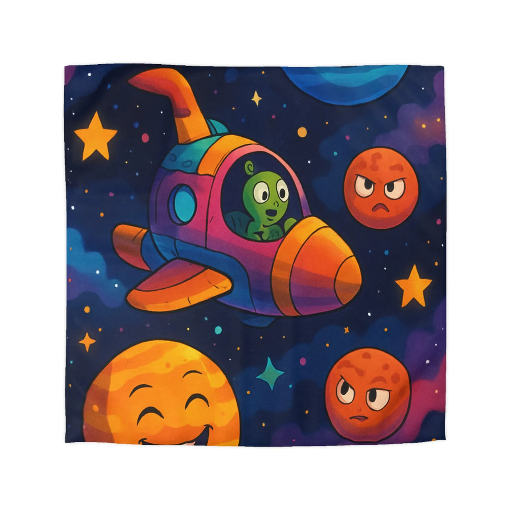 Housse de couette enfant cosmos coloré avec planètes amusantes et fusée extraterrestre