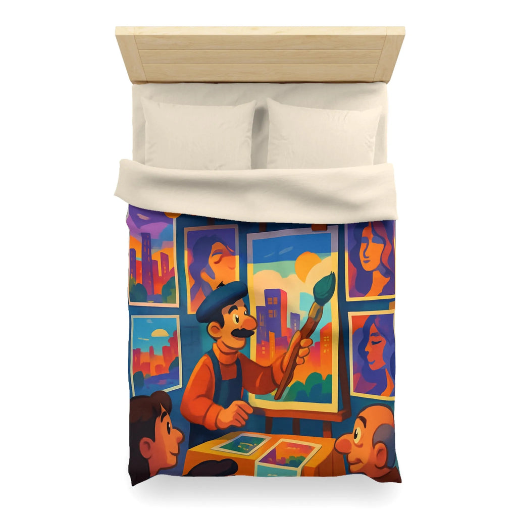 Housse de couette artistique avec scènes de rue vibrantes et peintures colorées