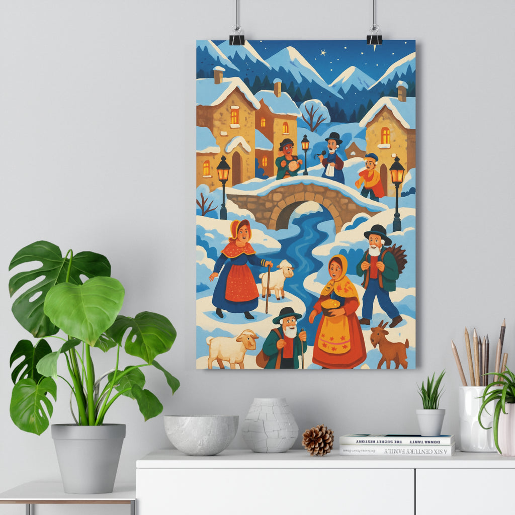 Poster décoratif provençal traditionnel chaud enneigé joyeux salon chambre magie intérieur ambiance festive qualité