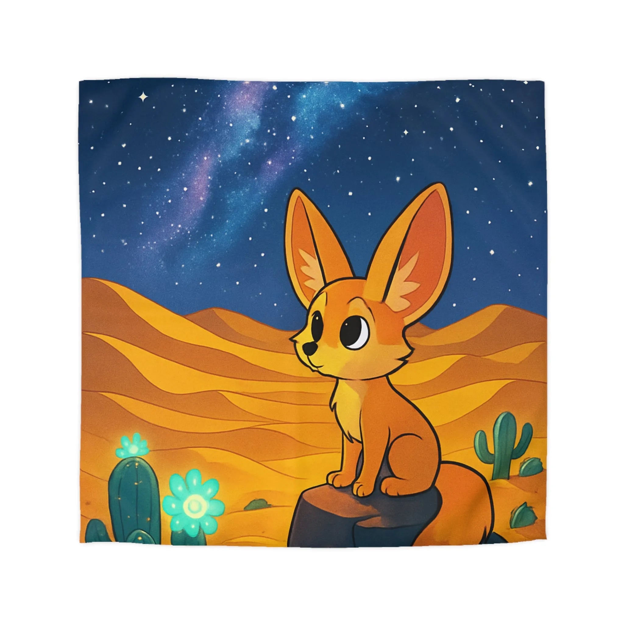 Housse de couette décorative avec renard fennec mignon sous ciel étoilé désertique