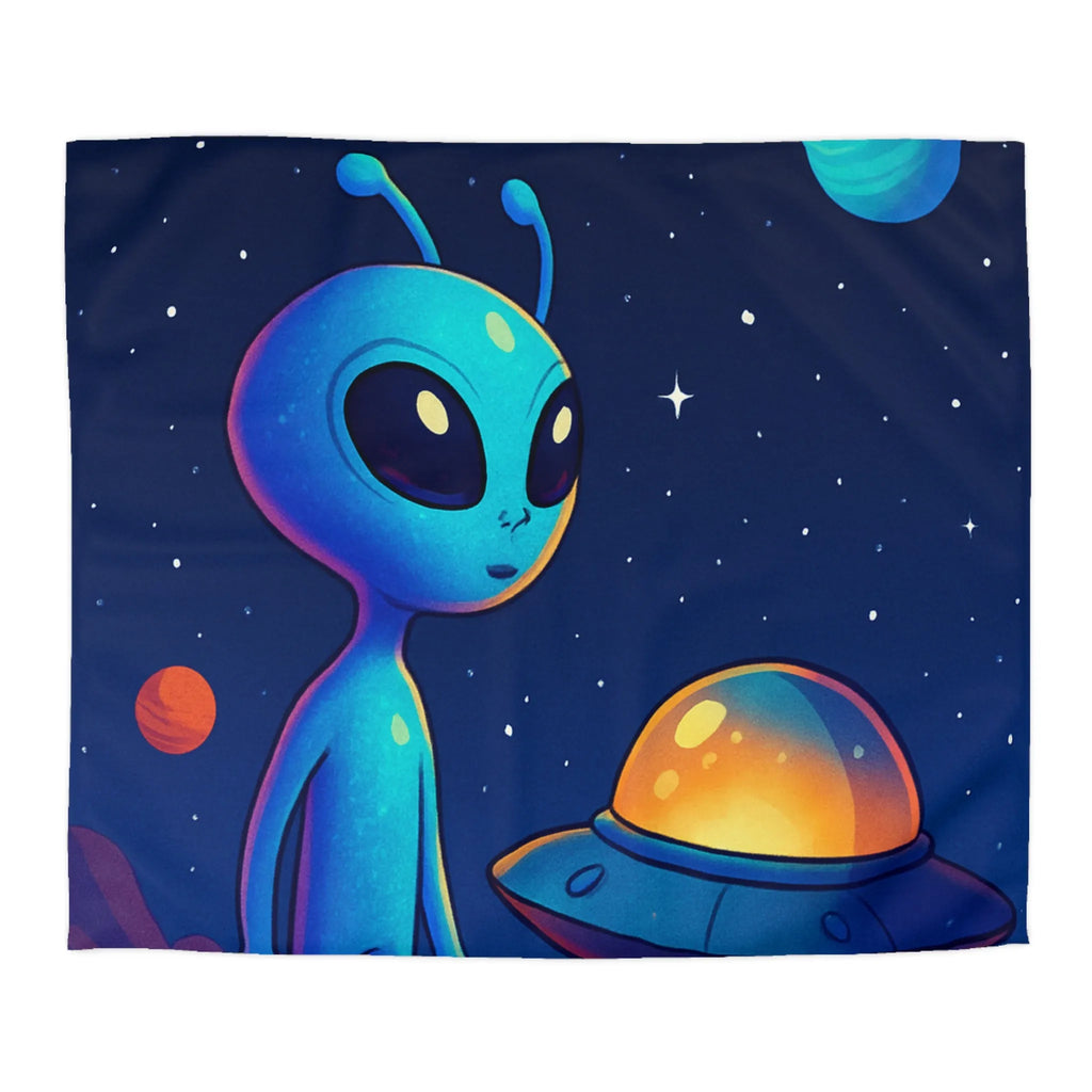 Housse de couette avec motif adorable de petit extraterrestre bleu et soucoupe volante