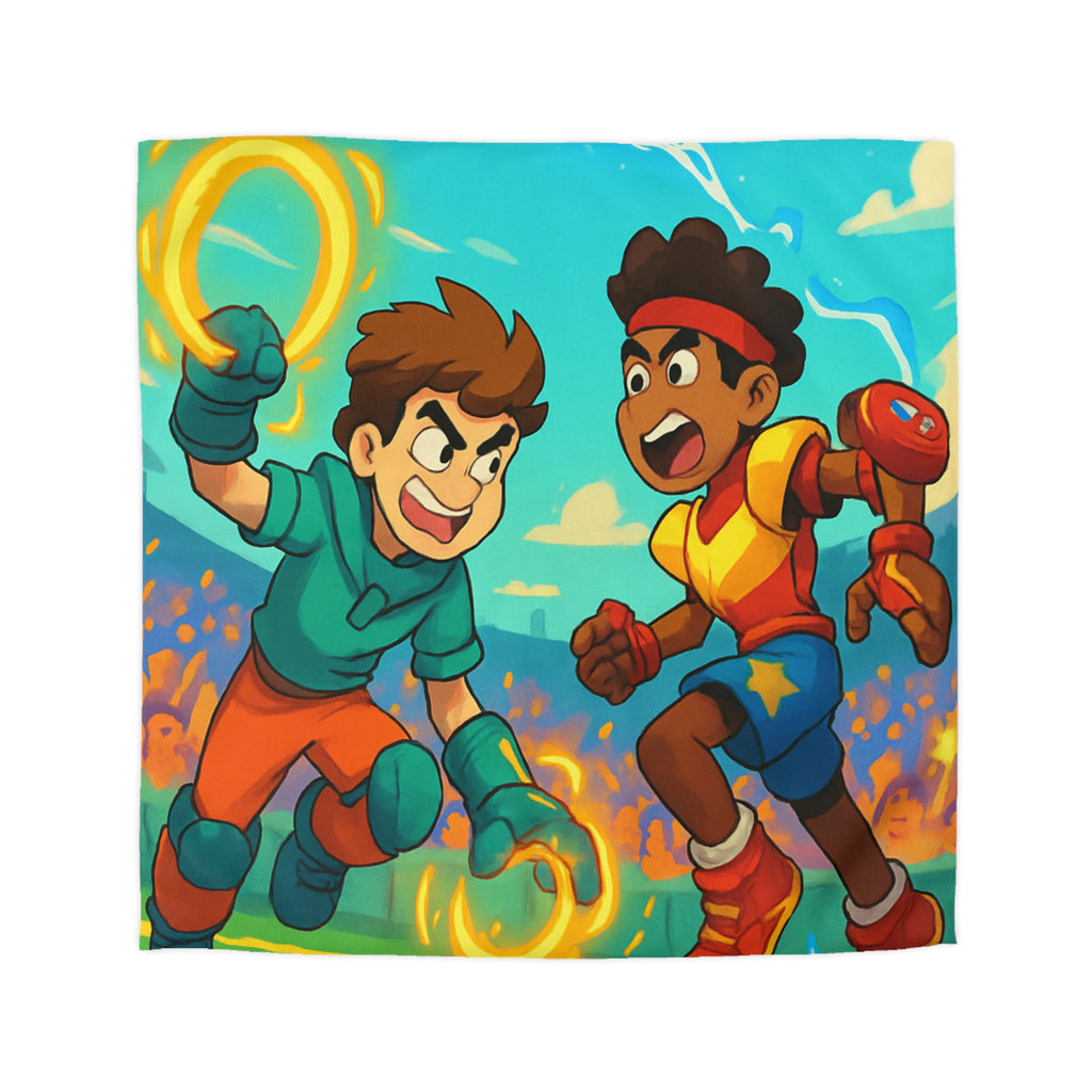 Housse de couette vibrante pour enfants avec athlètes dynamiques et énergie colorée