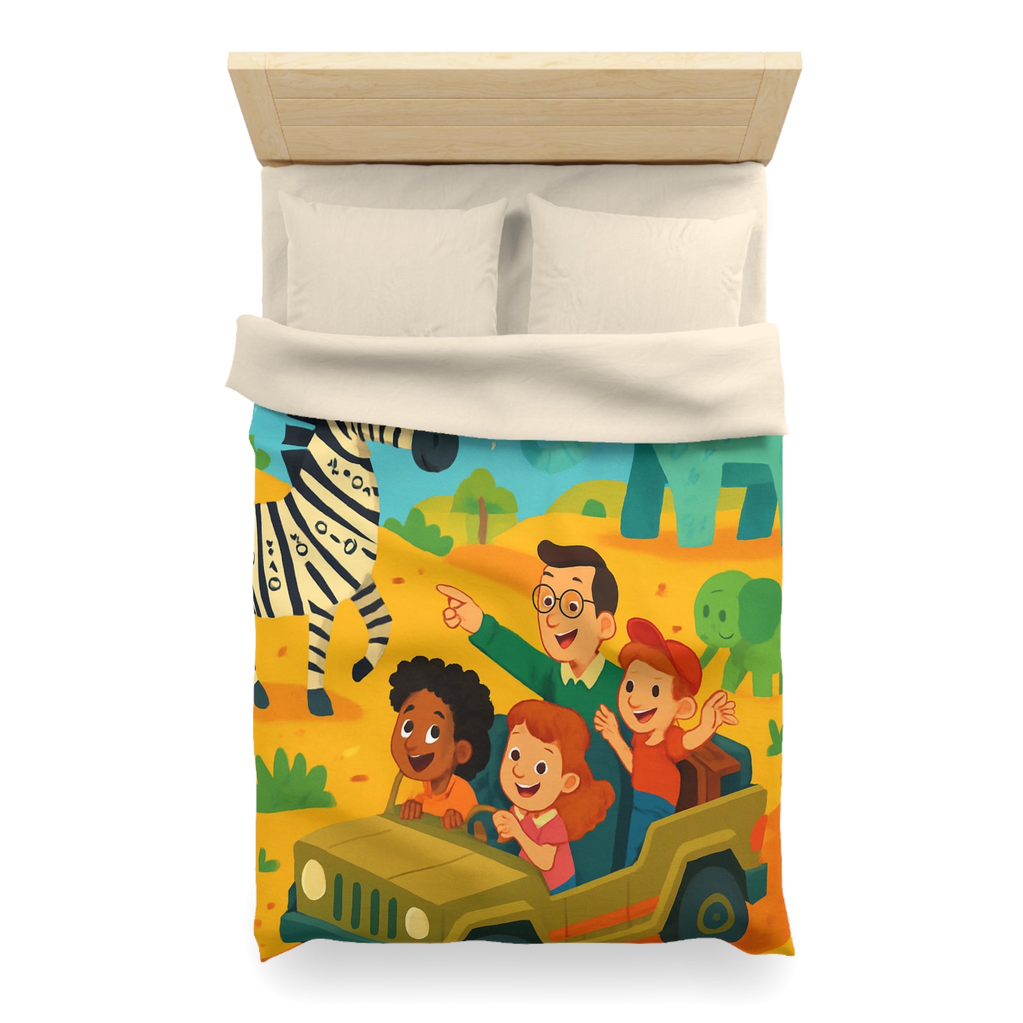 Housse de Couette Safari Éducatif avec Animaux Colorés et Enfants en Aventure