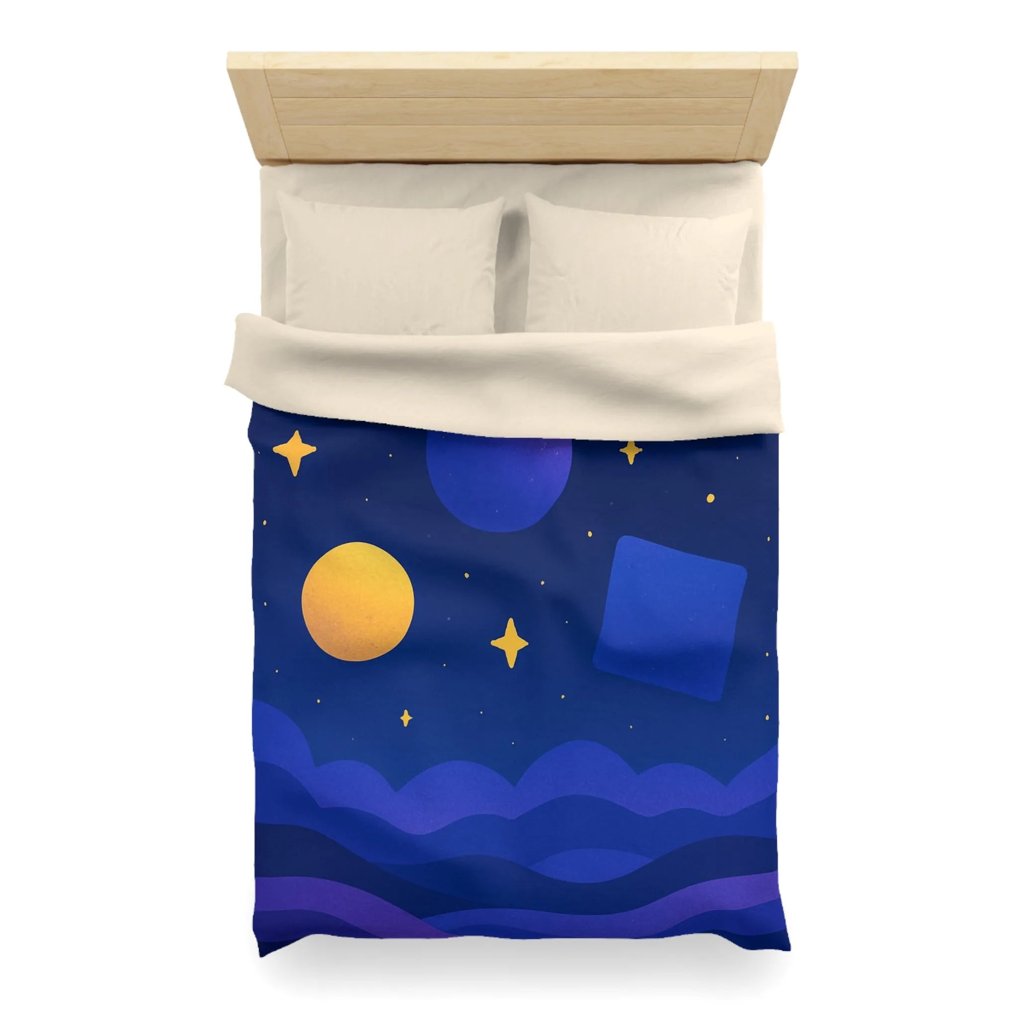 Housse de couette géométrique abstraite avec formes colorées et ciel étoilé nocturne