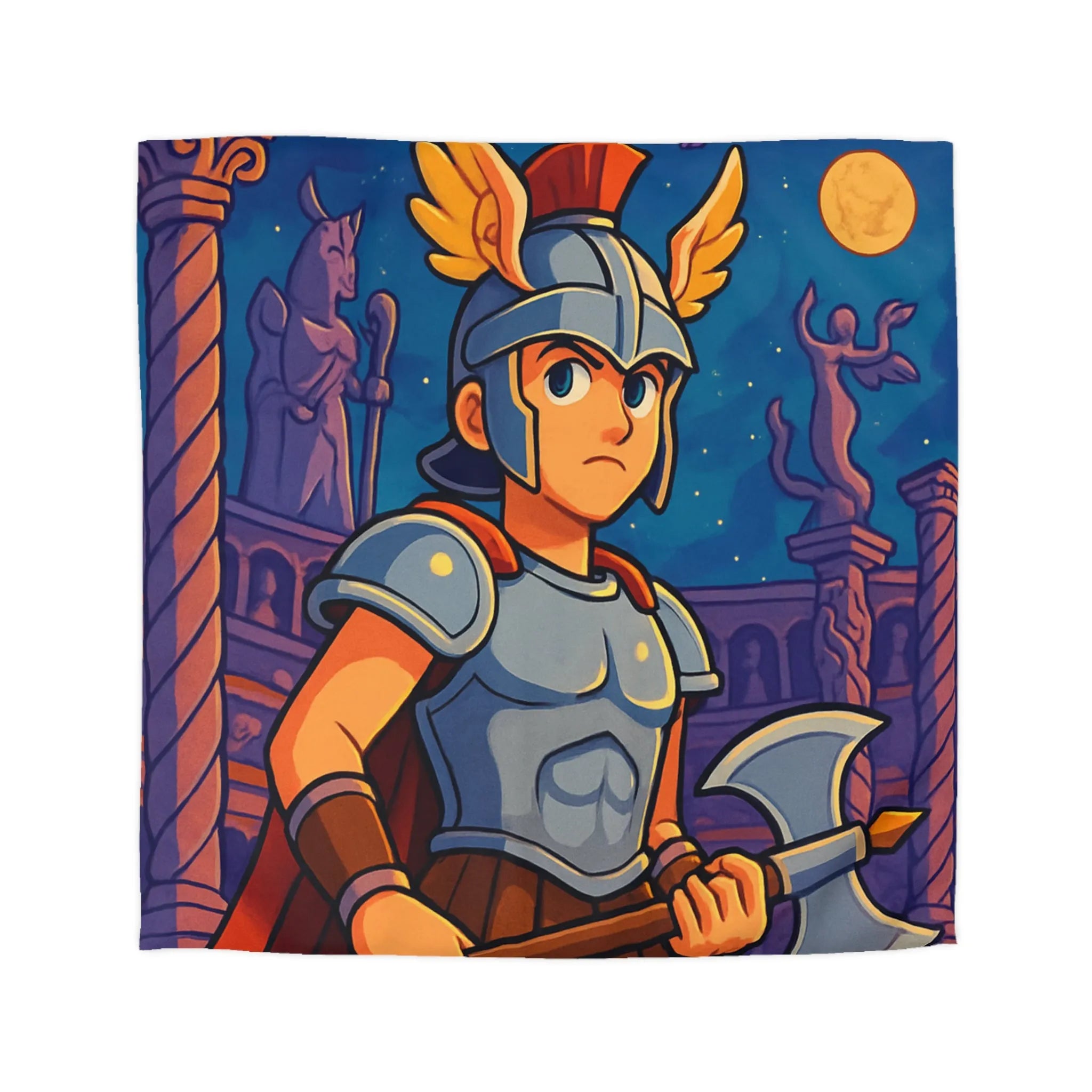 Housse de Couette Inspirée de Guerrier Épique avec Mythologie et Créatures Fantastiques