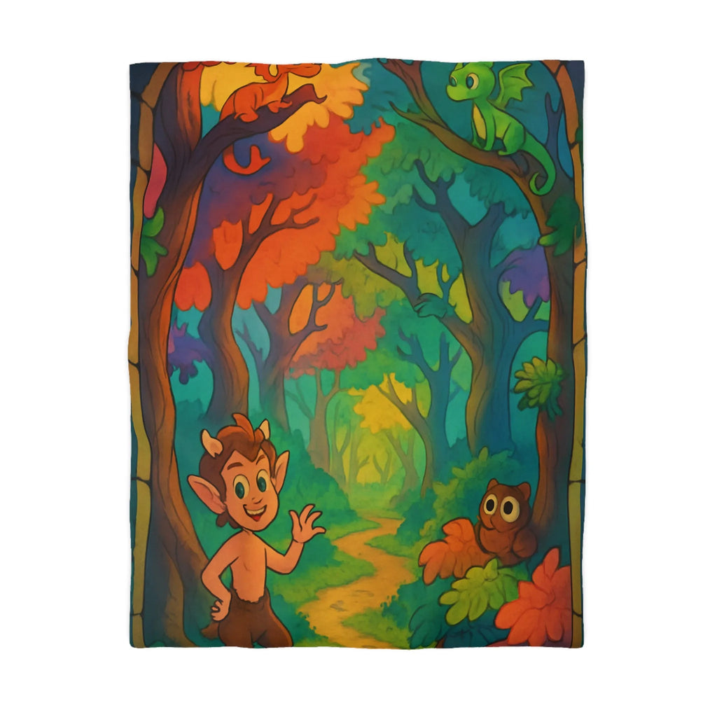 Housse de couette enchantée forêt aux créatures magiques pour chambre d'enfant