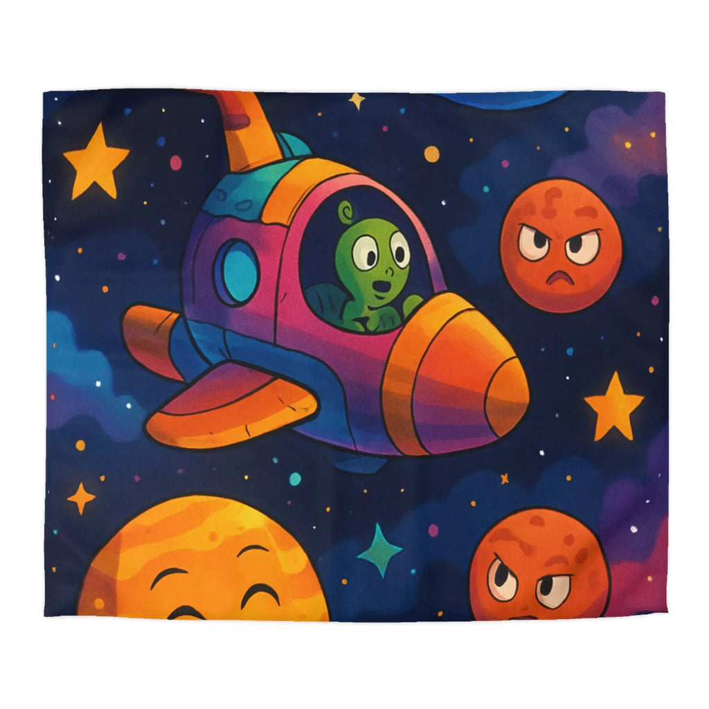 Housse de couette enfant cosmos coloré avec planètes amusantes et fusée extraterrestre