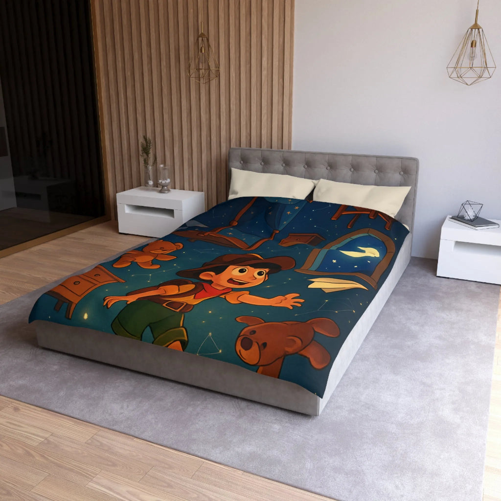 Housse de couette enfant rêveur avec motifs étoilés et décor céleste féérique