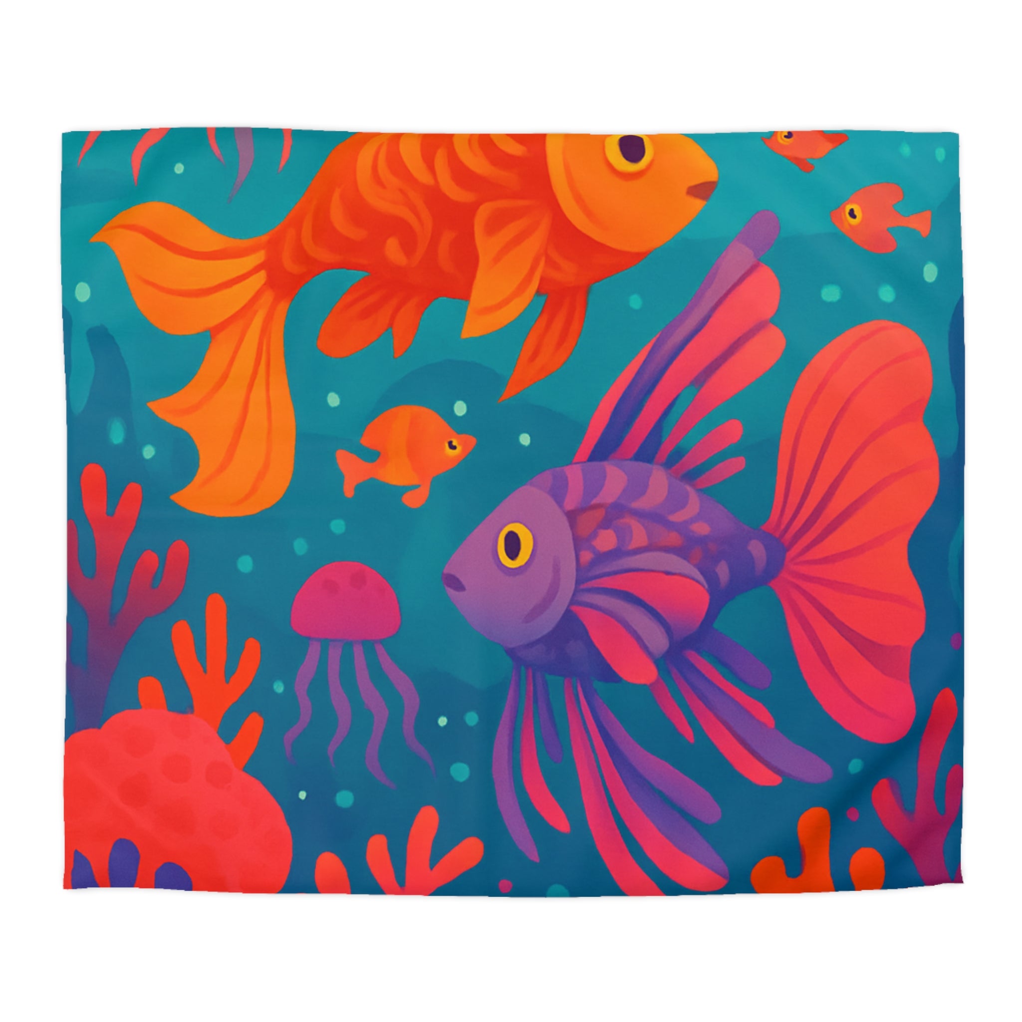 Housse de couette océan coloré avec poissons exotiques et coraux lumineux, ambiance tropicale sereine