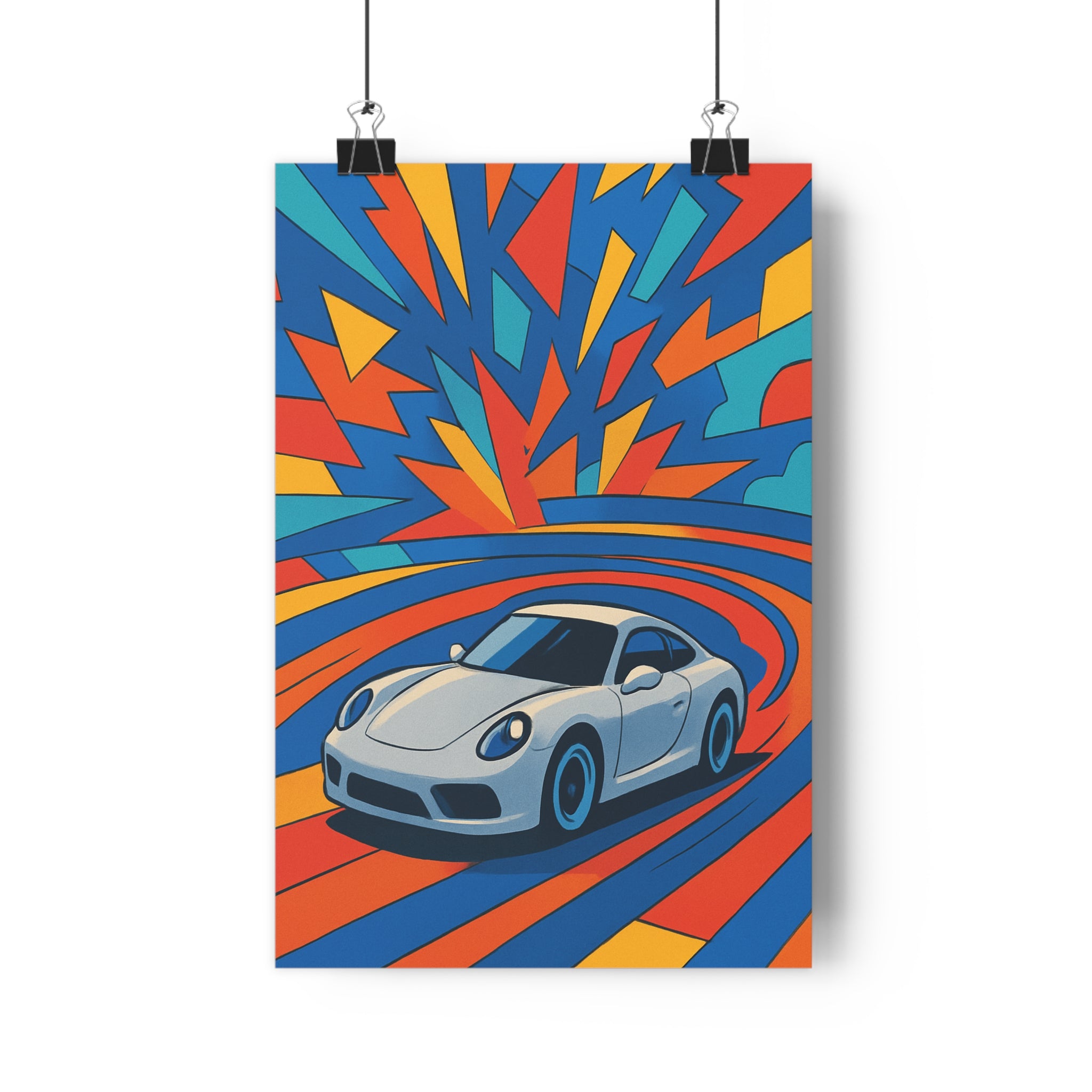 Poster décoratif voiture sport dessin animé bleu rouge jaune moderne bureau chambre adolescent qualité