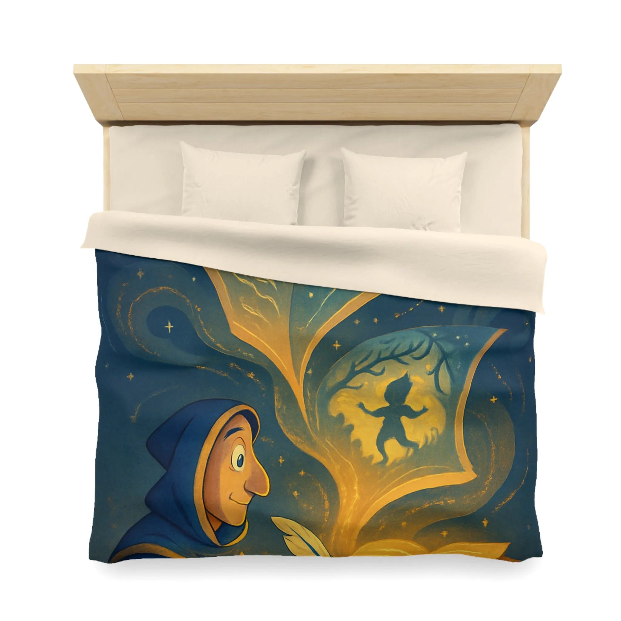 Housse de couette magique avec scène de conte illustrée et motifs féeriques scintillants