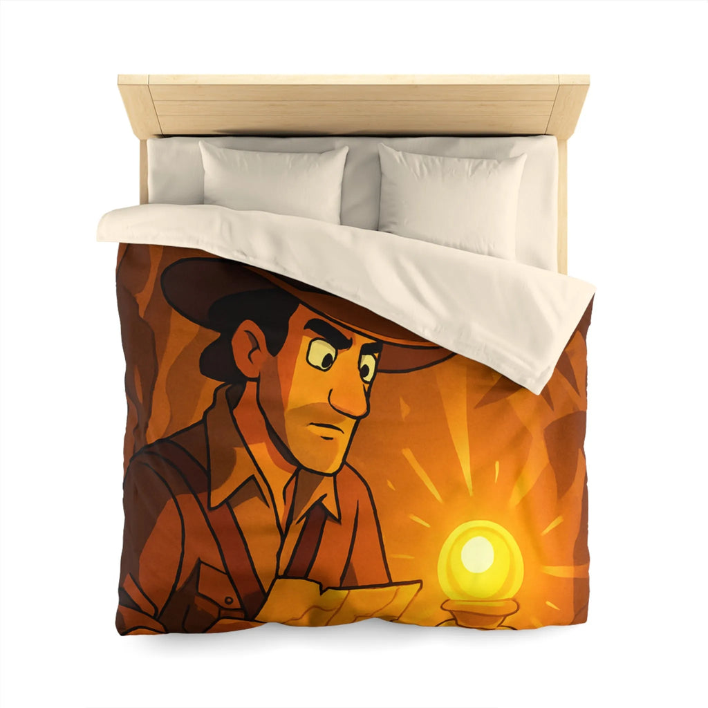 Housse de couette exploration mystérieuse avec lumière dorée et carte ancienne