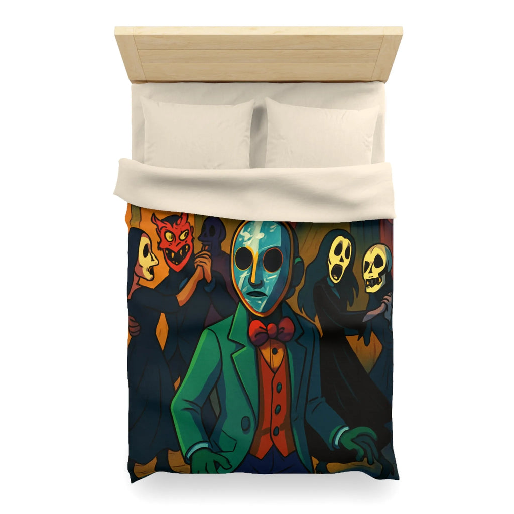 Housse de couette Halloween Bal masqué sombre, masques effrayants, ambiance mystérieuse unique