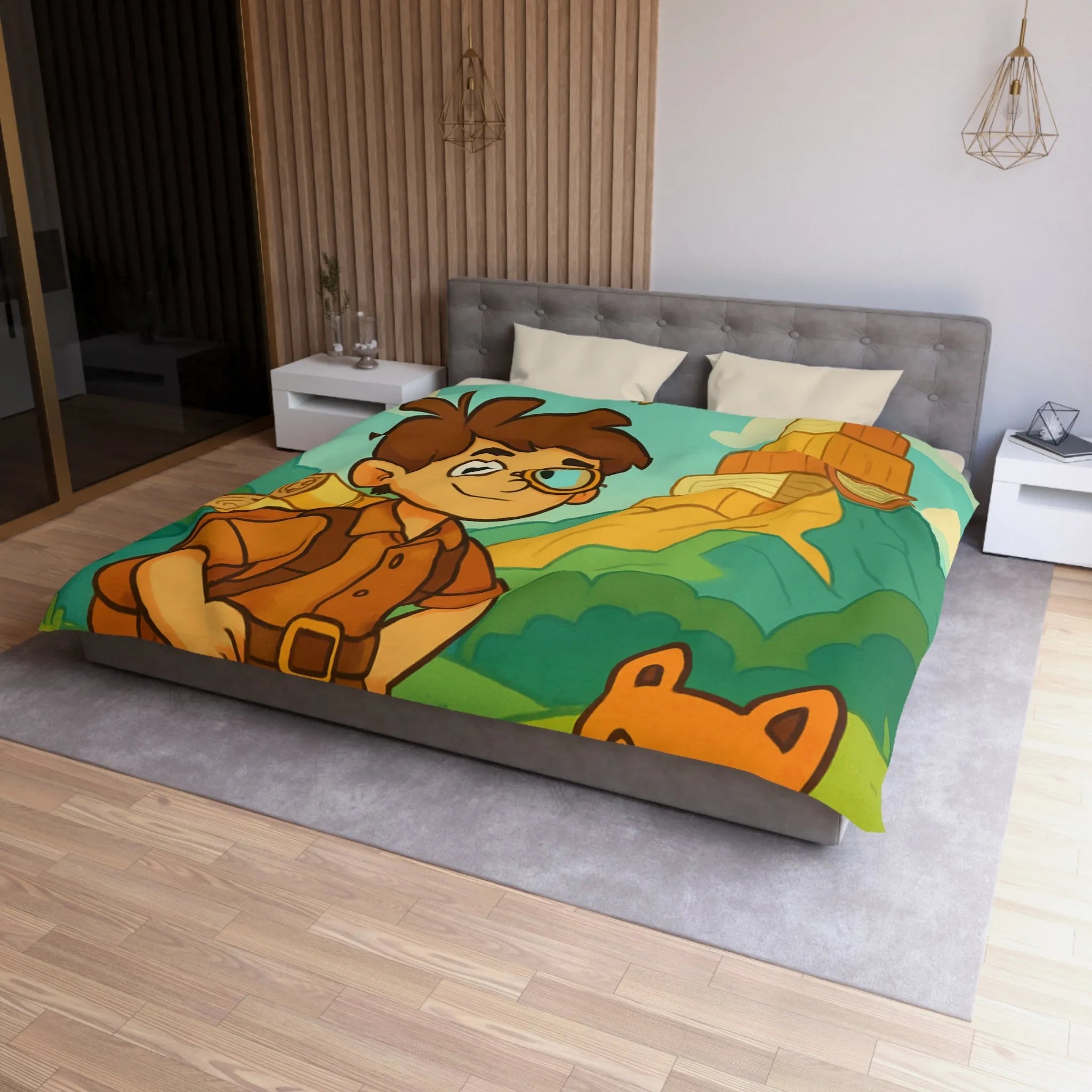 Housse de Couette Enfant Aventure avec Dragon et Animaux pour Voyage Imaginaire