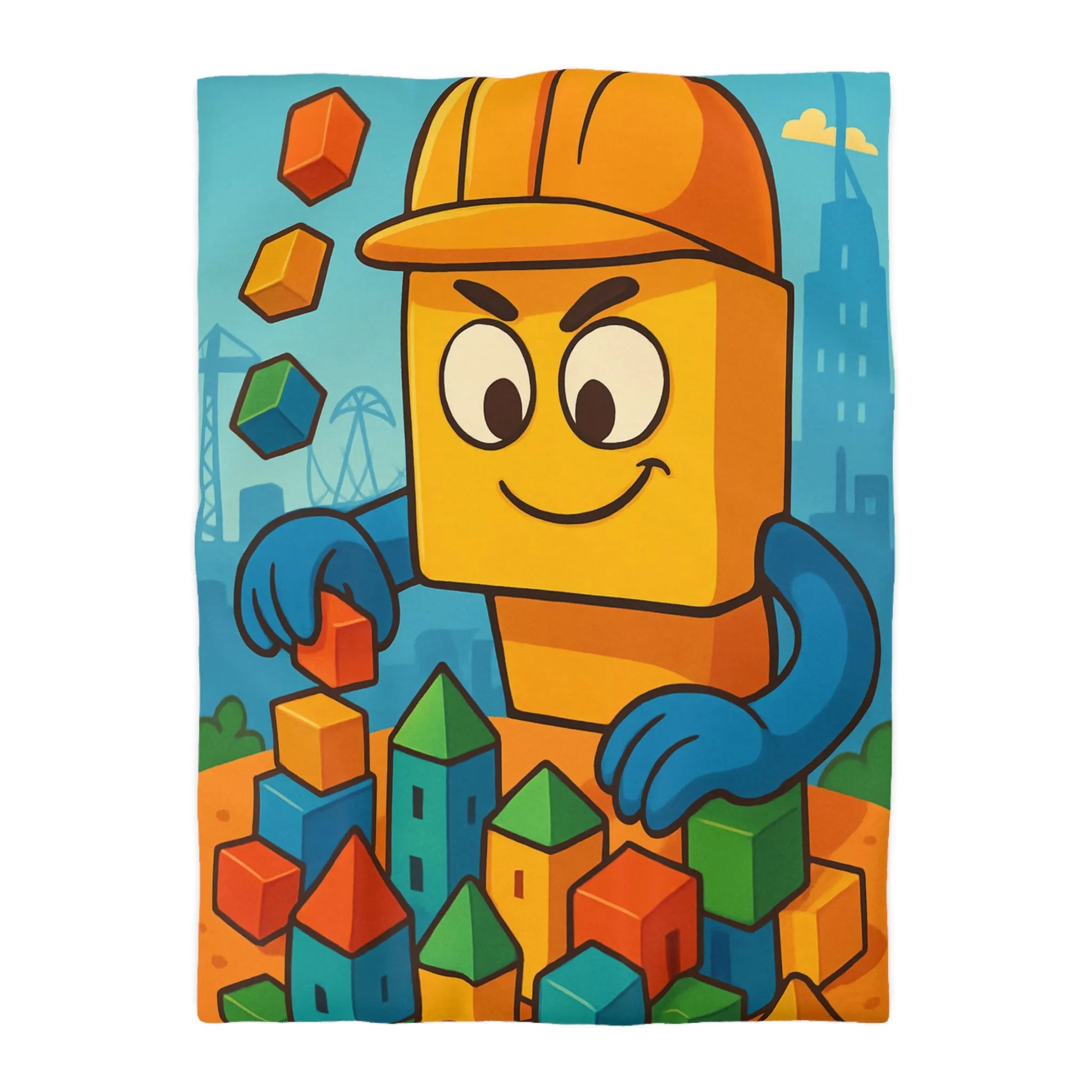 Housse de couette colorée avec motif de construction pour chambre d'enfant joyeuse