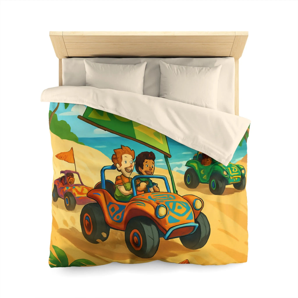 Housse de couette colorée avec motif voitures de plage et palmiers tropicaux