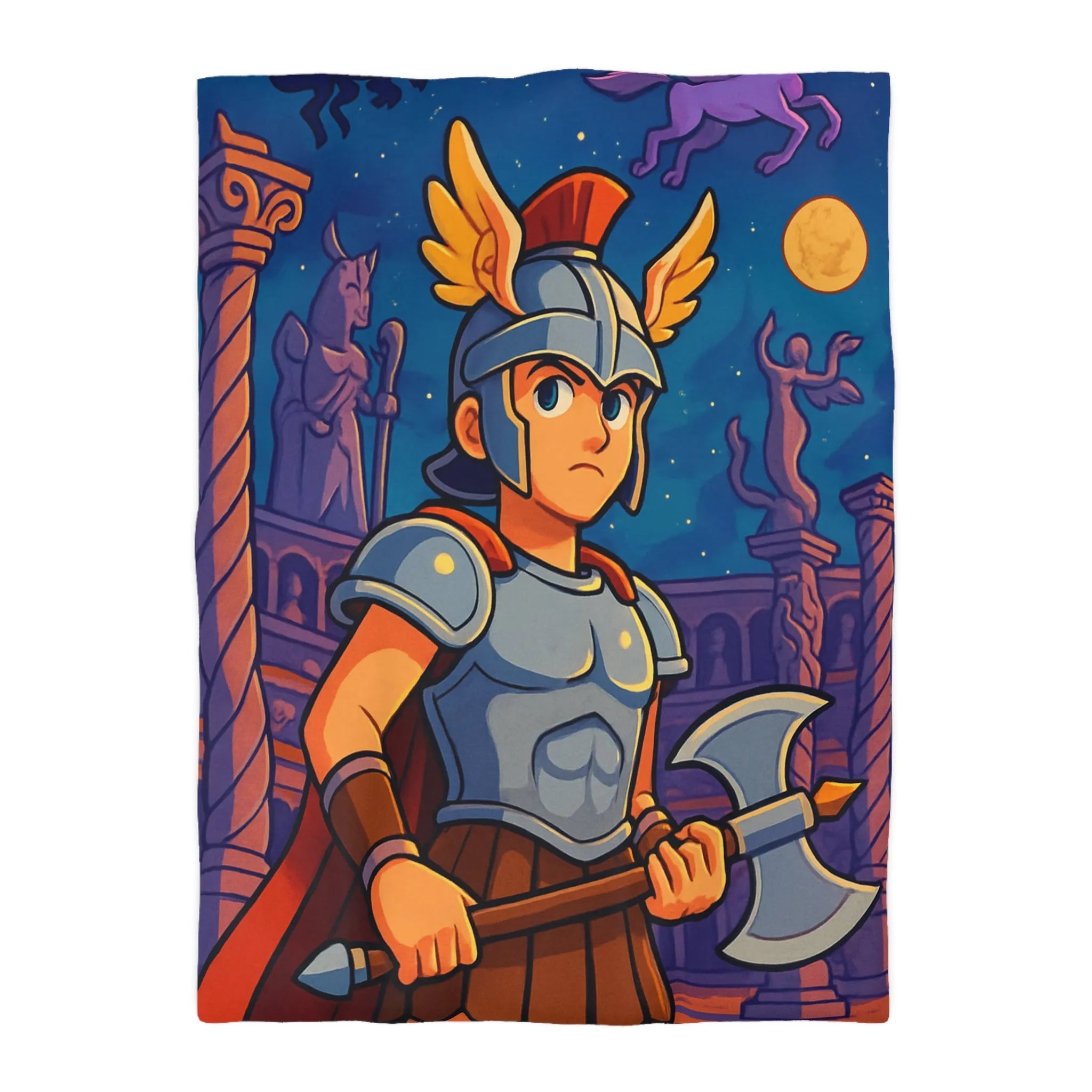 Housse de Couette Inspirée de Guerrier Épique avec Mythologie et Créatures Fantastiques