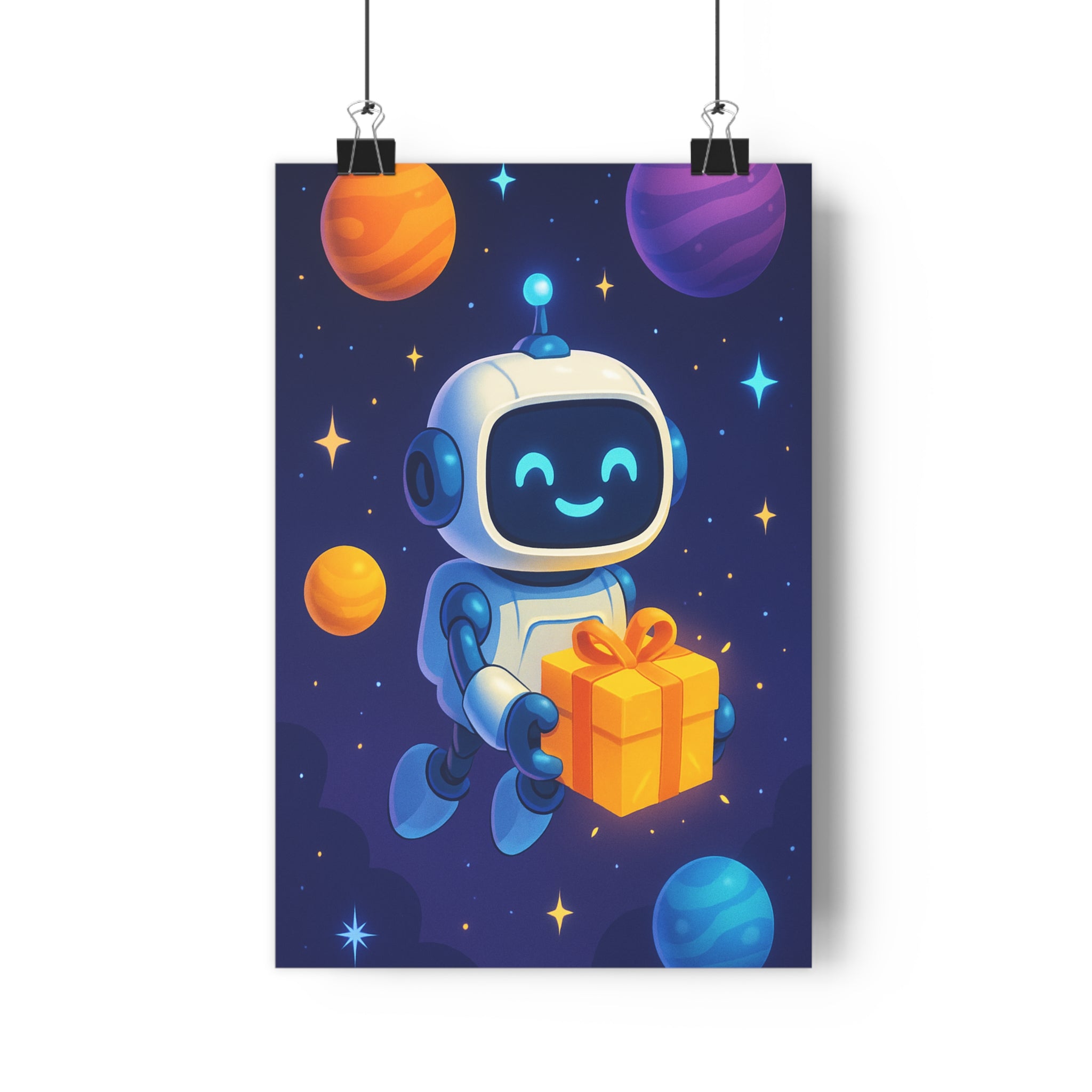 Poster décoratif futuriste bleu orange violet joyeux chambre enfant bureau créatif intergalactique 30x46 cm