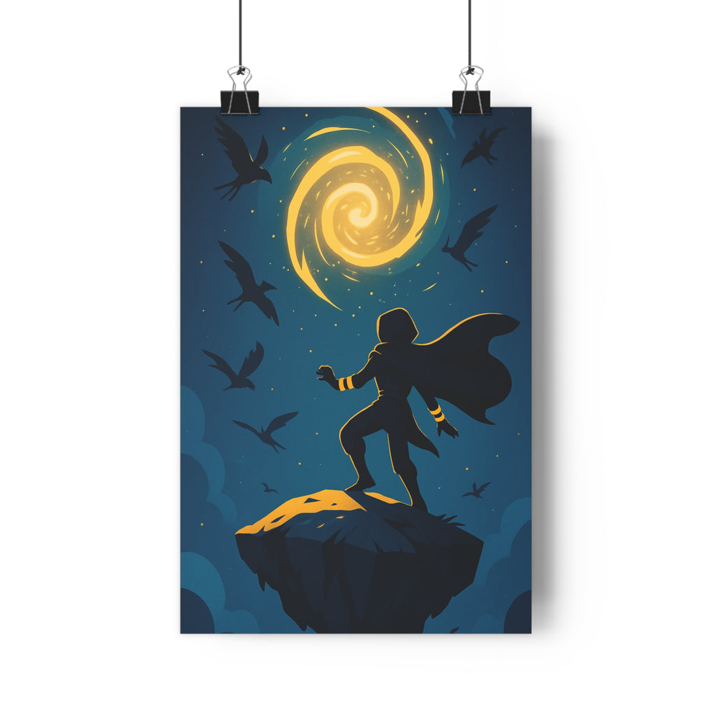 Poster décoratif mystique silhouette sombre bleu doré artistique chambre salon tendance qualité captivante étoilé