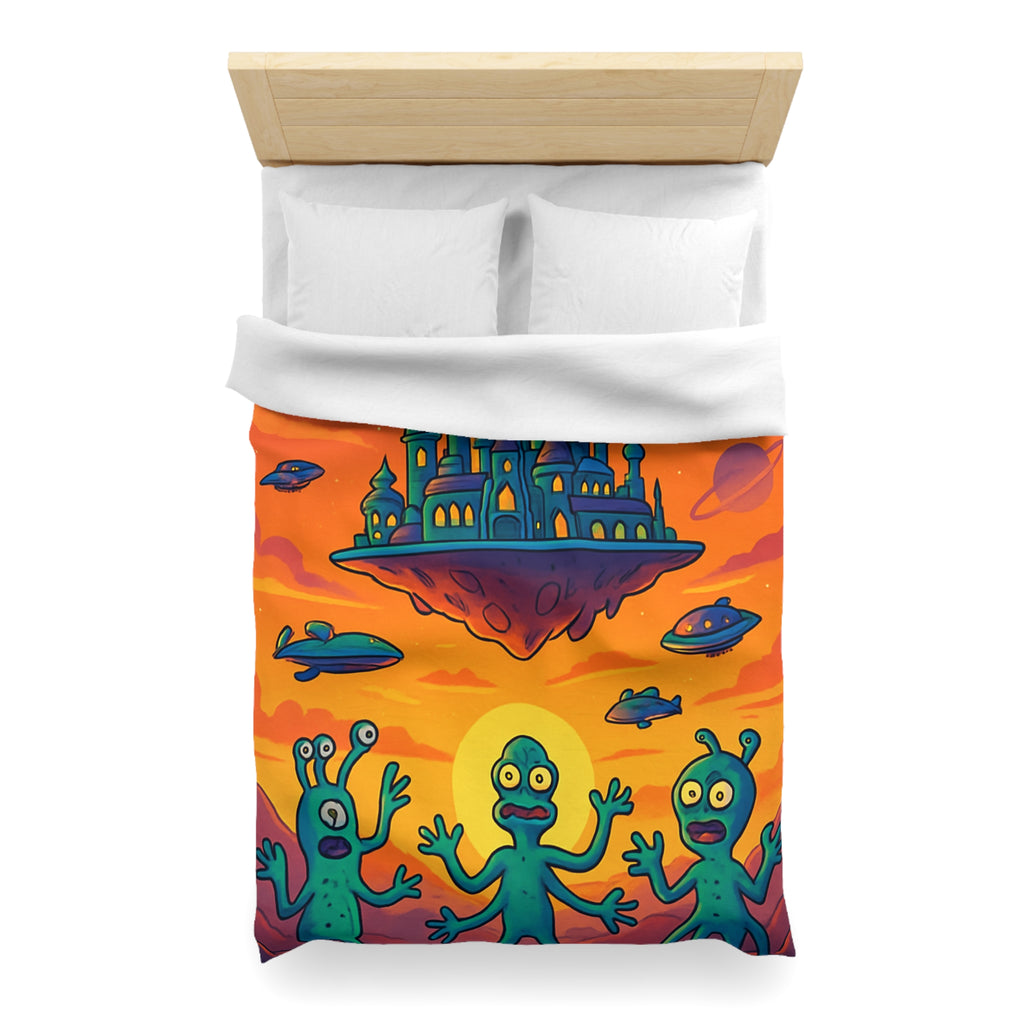Housse de couette sur thème extraterrestre avec château flottant et OVNI colorés