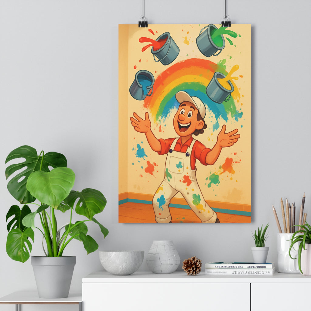 Poster décoratif peinture joyeux enfant couleurs vives cartoon aventure chambre ludique vibrant énergique éclaboussé