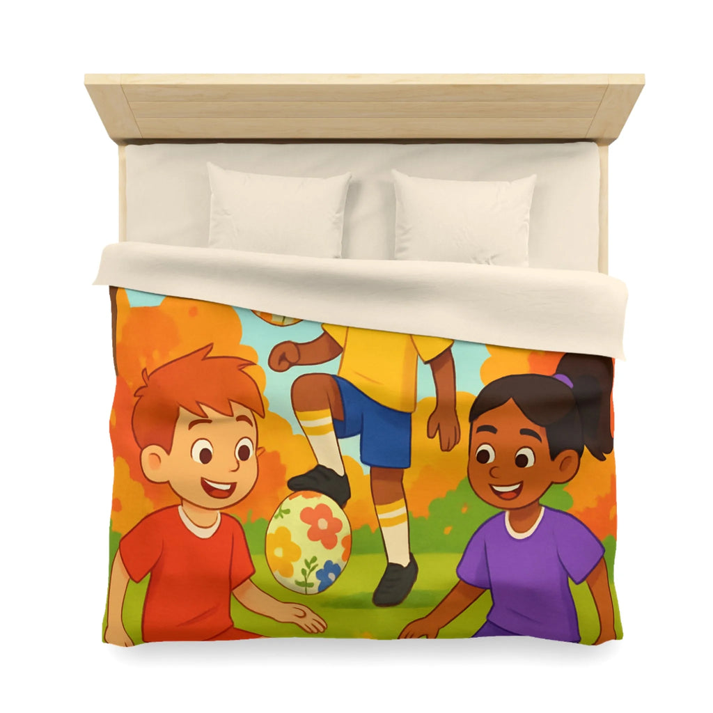 Housse de Couette Enfant Animée, Jeu de Ballon en Automne aux Couleurs Vives