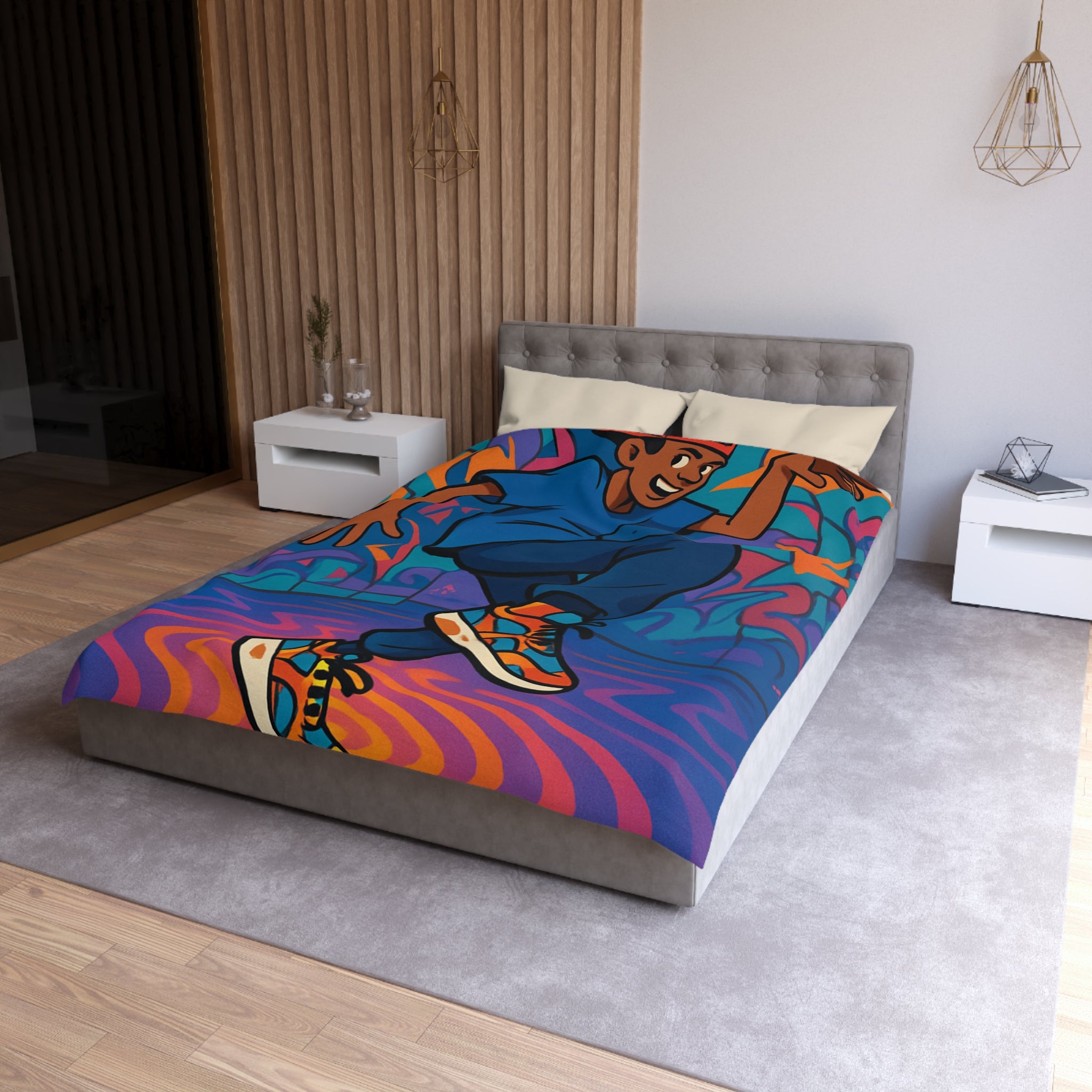 Housse de couette vibrante danseur street art moderne pour chambre adolescente colorée