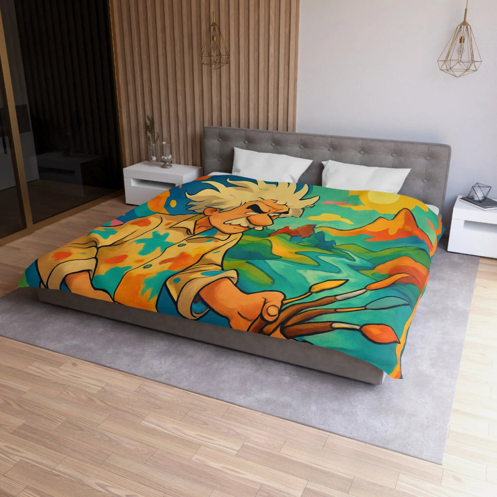 Housse de couette artistique avec peintre et paysage vibrant aux couleurs éclatantes