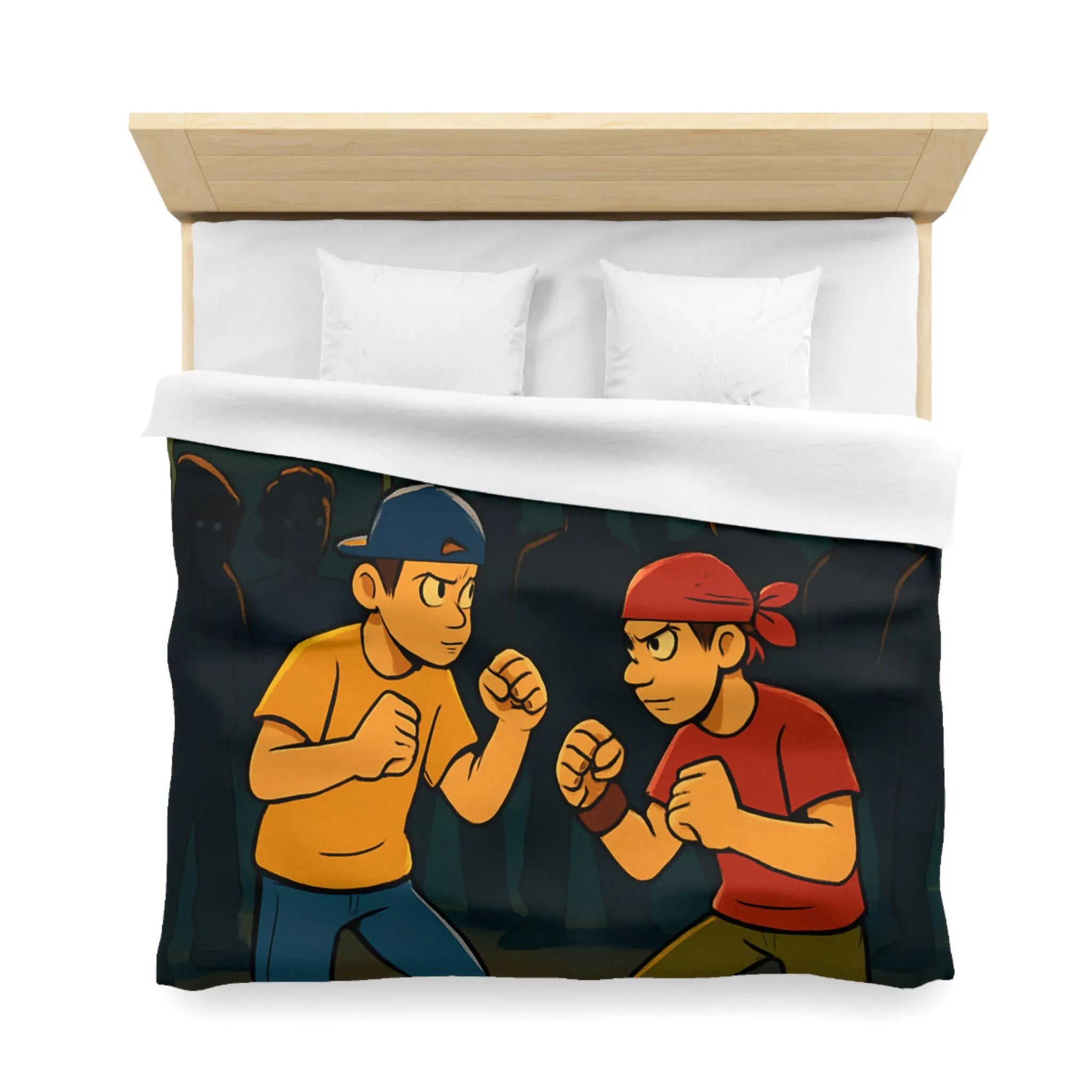 Housse de couette avec illustration urbaine de deux boxeurs sous lampadaires la nuit