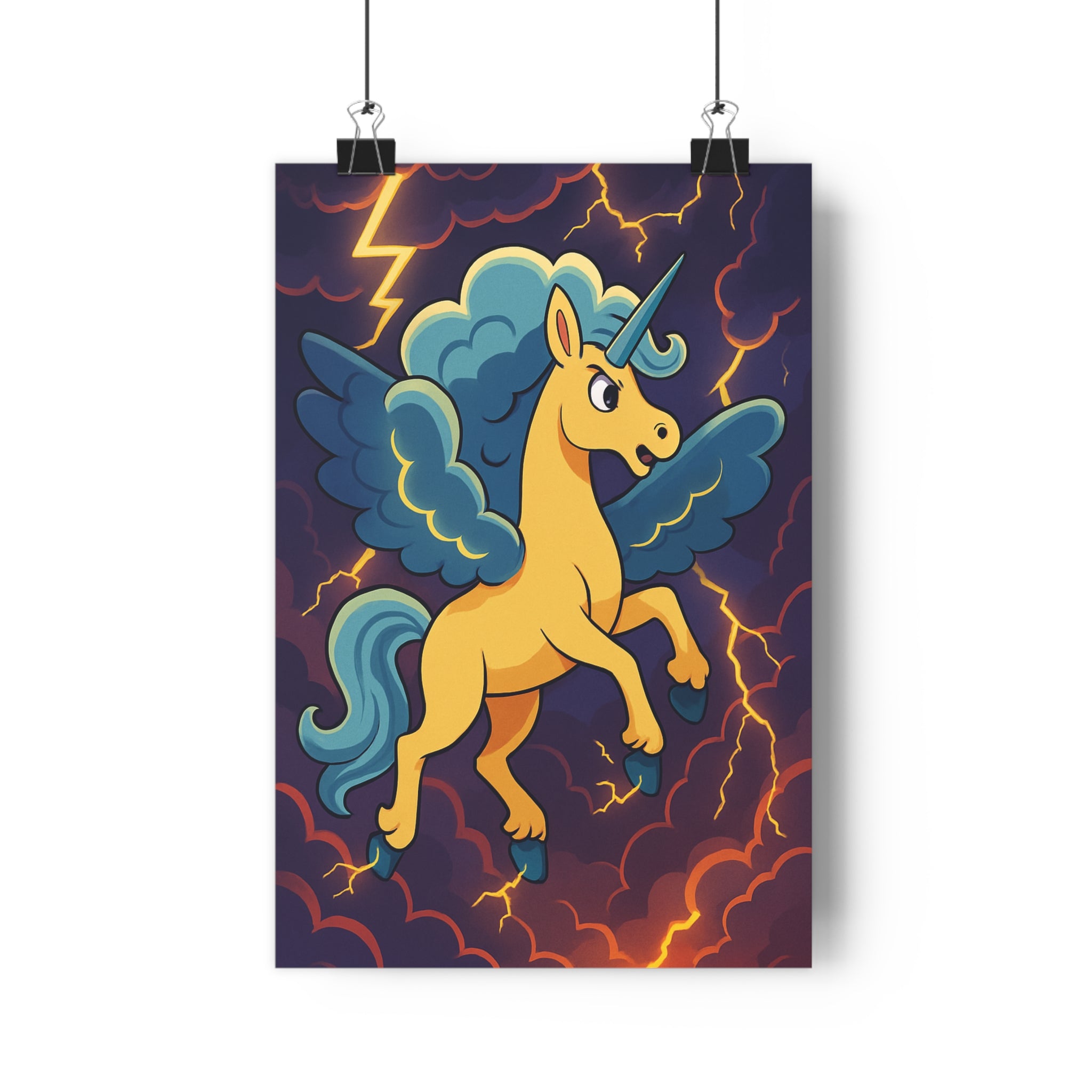 Poster décoratif licorne bleu orage mystique aventure chambre enfant art créatif vibrant captivant 30x46