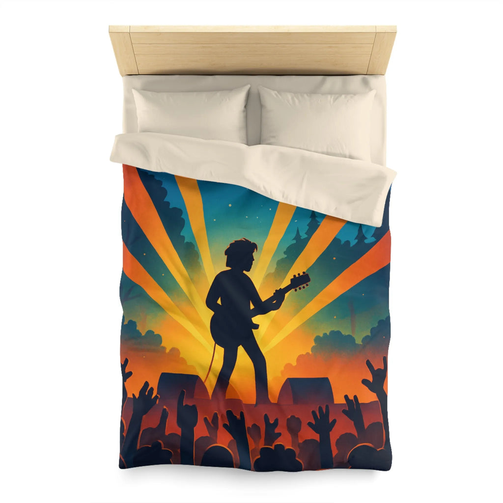 Housse de couette concert rock silhouette guitare ambiance nocturne festival forêt étoiles