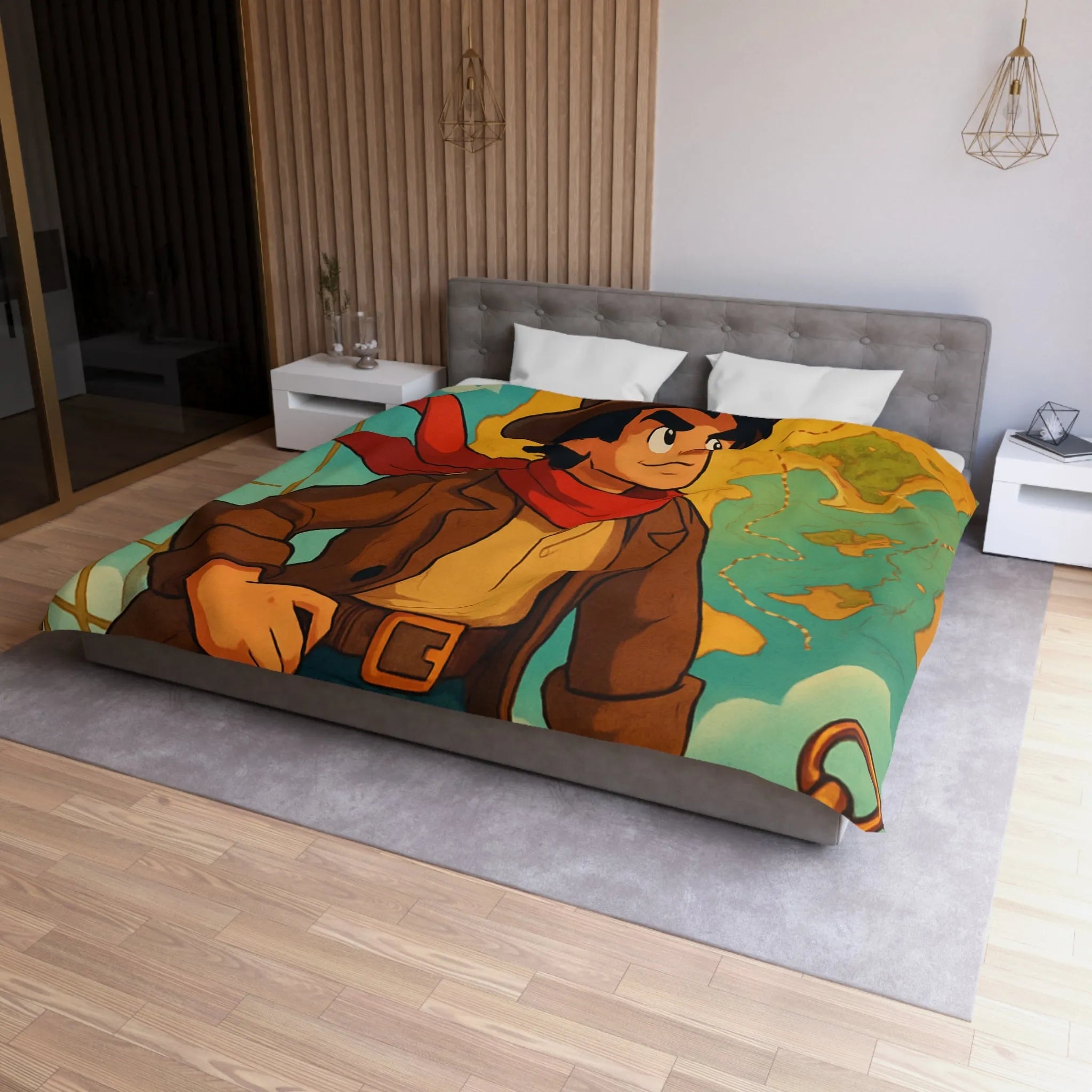 Aventure en Haute Mer avec Explorateur et Carte au Trésor, Housse de Couette Unique