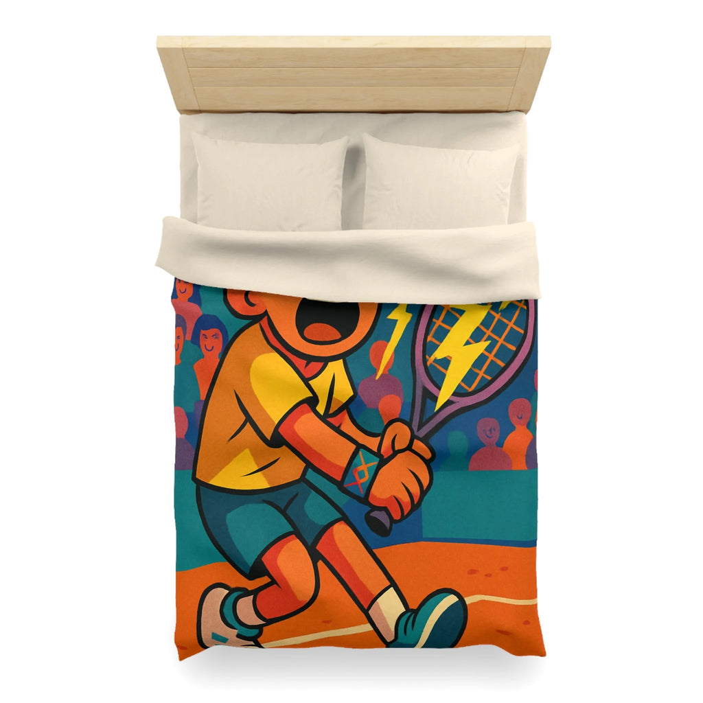 Housse de couette enfantine avec joueur de tennis énergique et balle électrisante en action