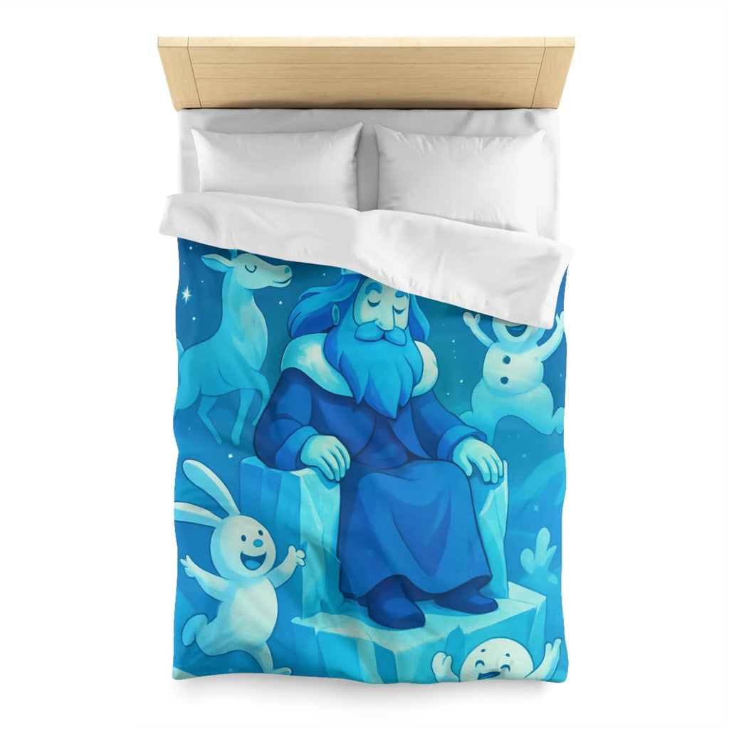 Housse de couette bleue roi de glace avec animaux et aurore boréale hivernale festive