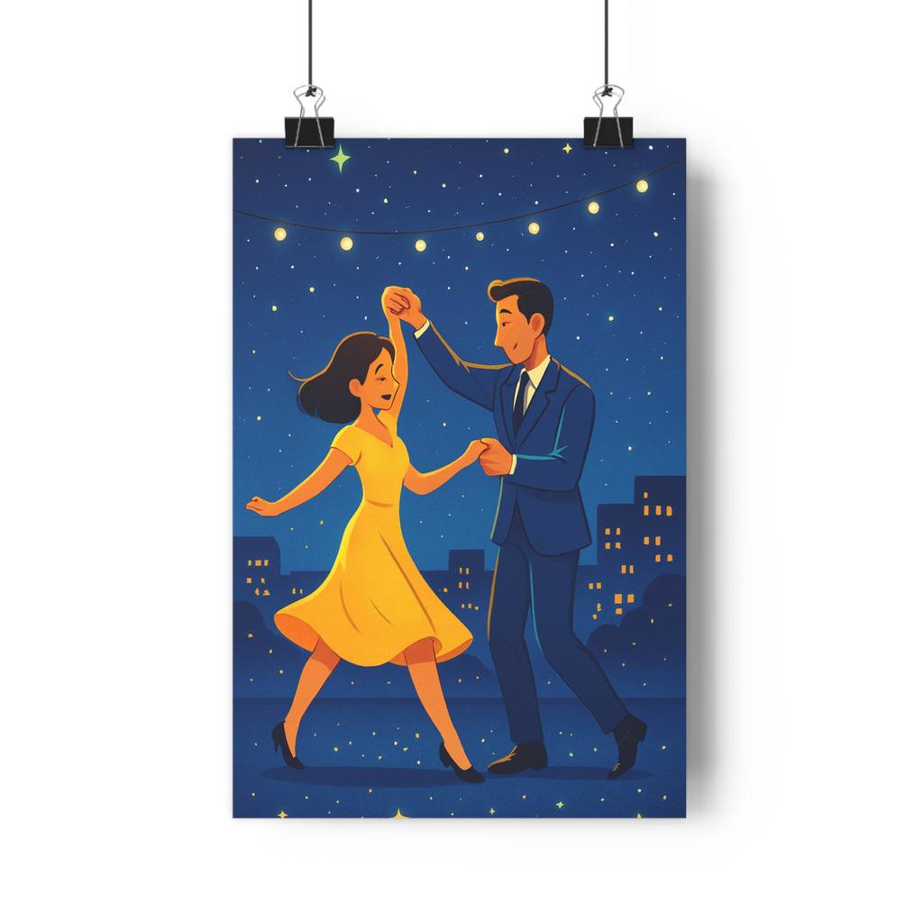 Poster décoratif romantique danse étoiles jaune bleu cartoon joyeux chambre salon 30x46 lumineux vibrant